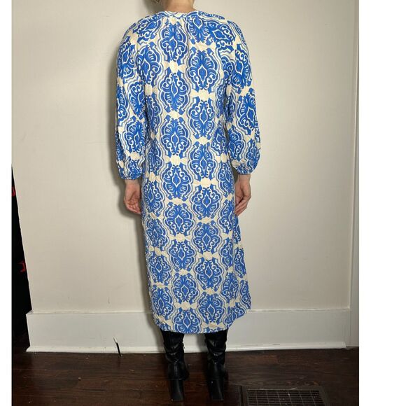 Zara Printed Blue White Midi Dress Size Medium - Picture 4 of 5